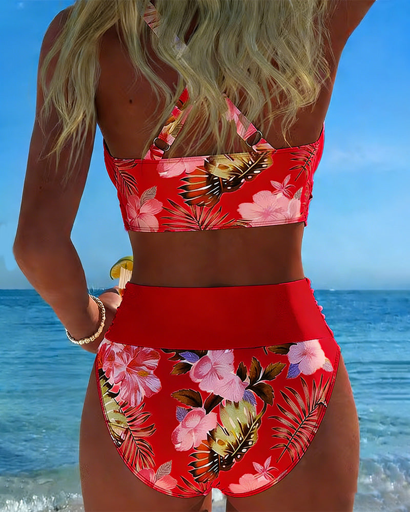 Freya - bikini with contrasting floral print and slit — view 13