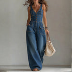 Freya - casual denim wide overalls — view 1