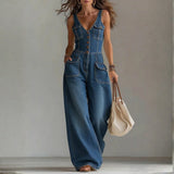 Freya - casual denim wide overalls — view 1
