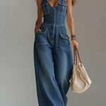 Freya - casual denim wide overalls — view 2