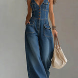 Freya - casual denim wide overalls — view 2