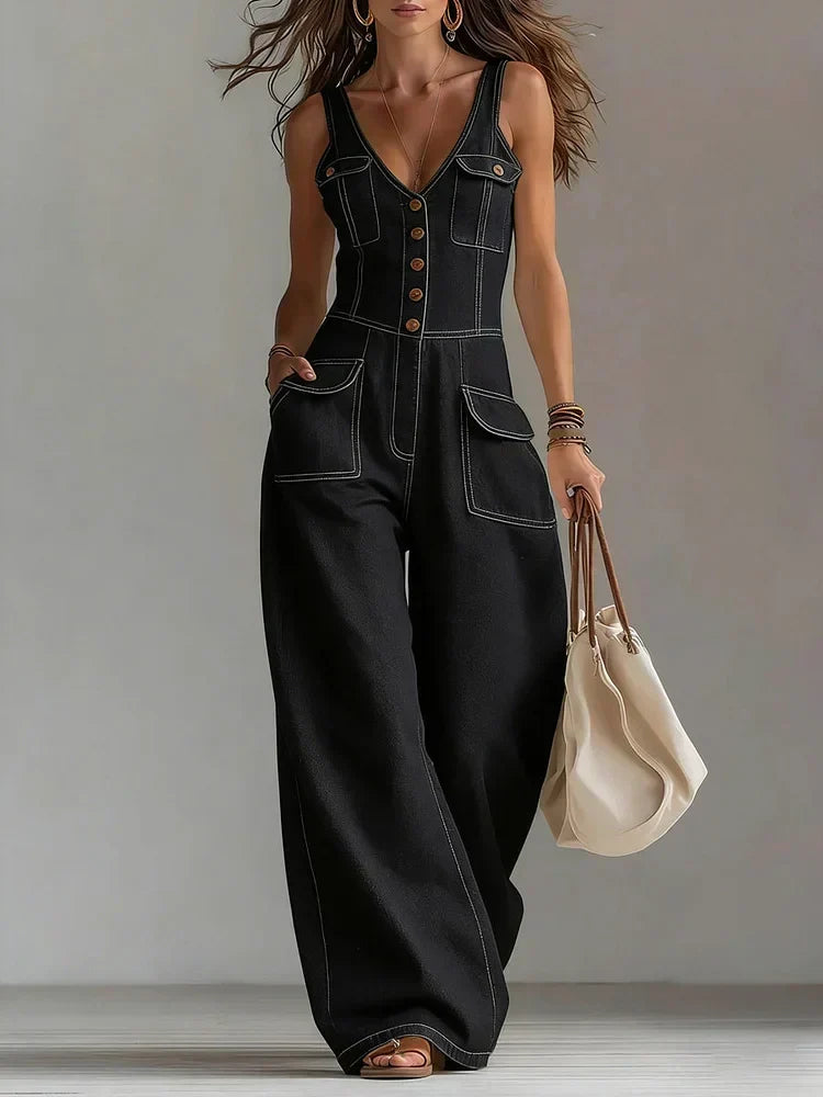 Freya - casual denim wide overalls — view 4