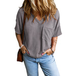 Freya - Casual V-neck T-shirt with textured pockets — view 1