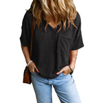 Freya - Casual V-neck T-shirt with textured pockets — view 3