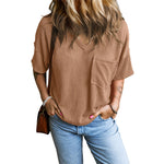Freya - Casual V-neck T-shirt with textured pockets — view 6