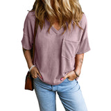 Freya - Casual V-neck T-shirt with textured pockets — view 7