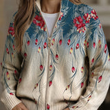 Gabrielle - gradient cardigan with floral and peacock feather print — view 1