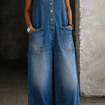 Genevieve - Retro Washed Cotton Denim Overalls — view 2