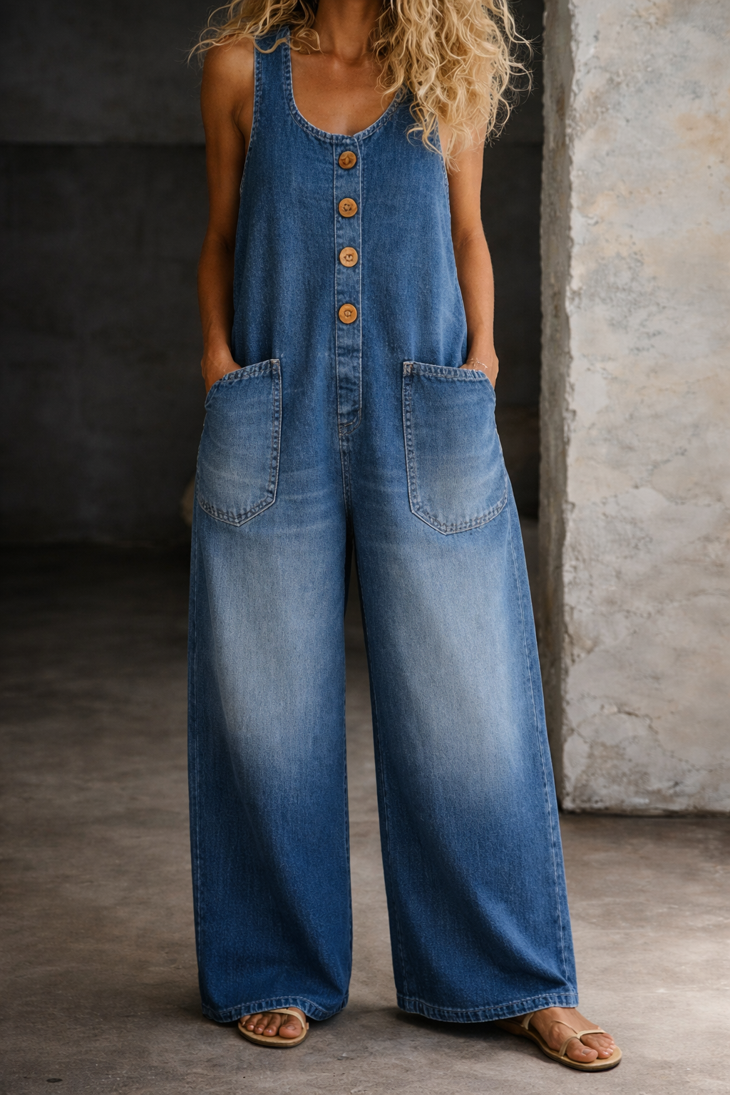 Genevieve - Retro Washed Cotton Denim Overalls — view 4