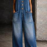 Genevieve - Retro Washed Cotton Denim Overalls — view 4