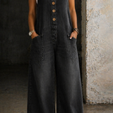 Genevieve - Retro Washed Cotton Denim Overalls — view 5