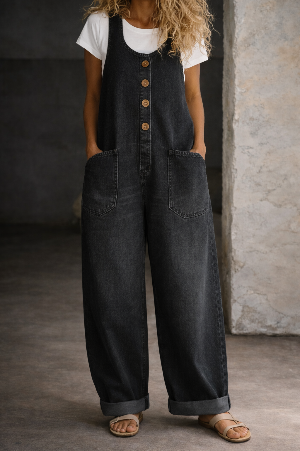 Genevieve - Retro Washed Cotton Denim Overalls — view 7
