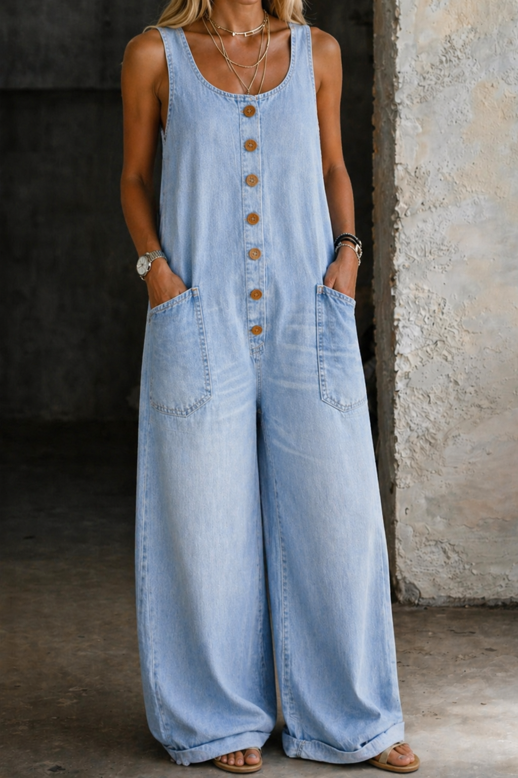 Genevieve - Retro Washed Cotton Denim Overalls — view 8