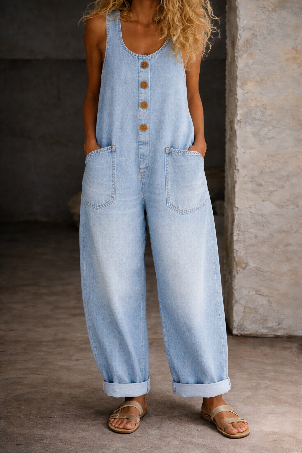 Genevieve - Retro Washed Cotton Denim Overalls — view 10