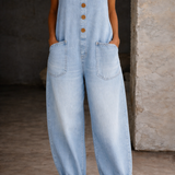 Genevieve - Retro Washed Cotton Denim Overalls — view 10