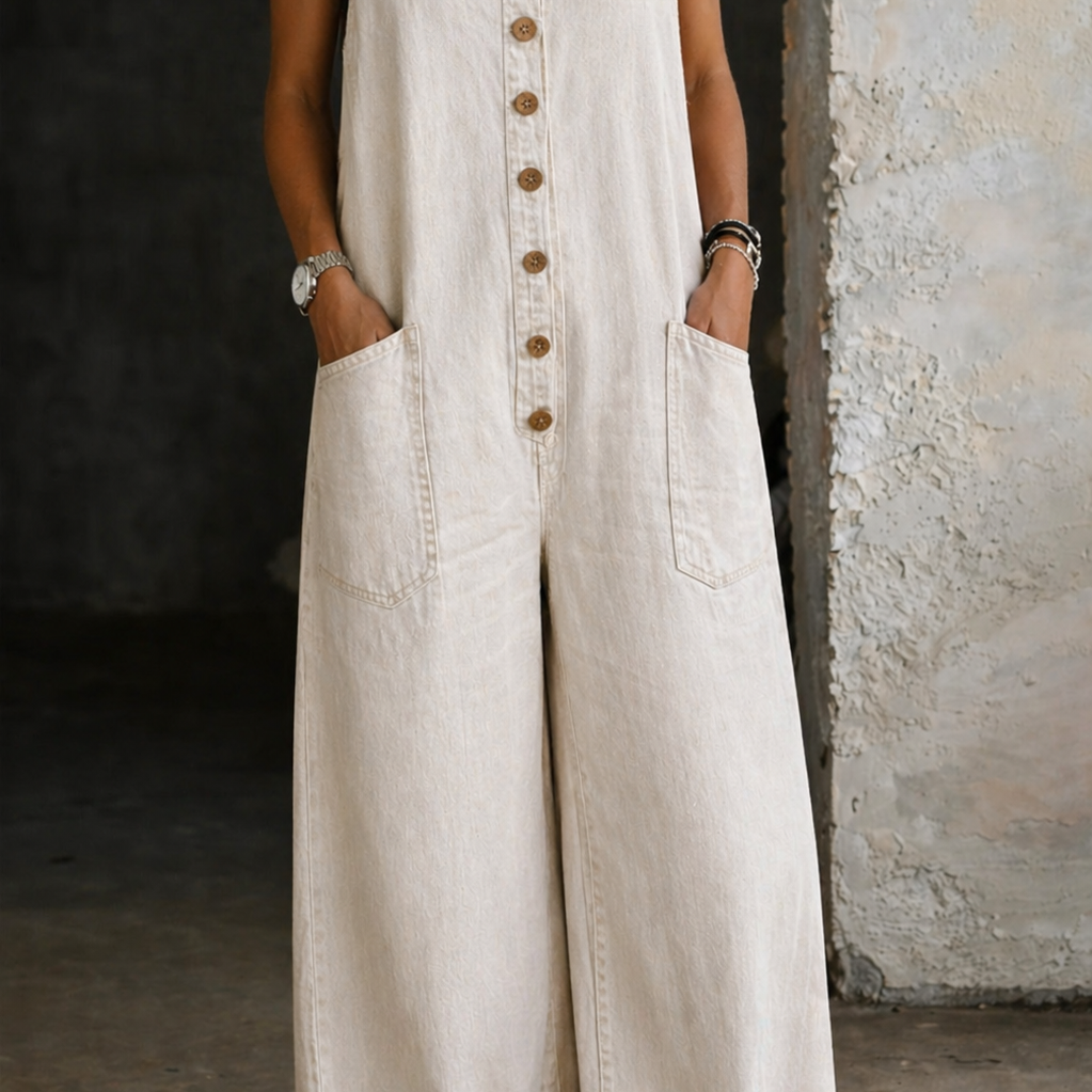 Genevieve - Retro Washed Cotton Denim Overalls — view 11
