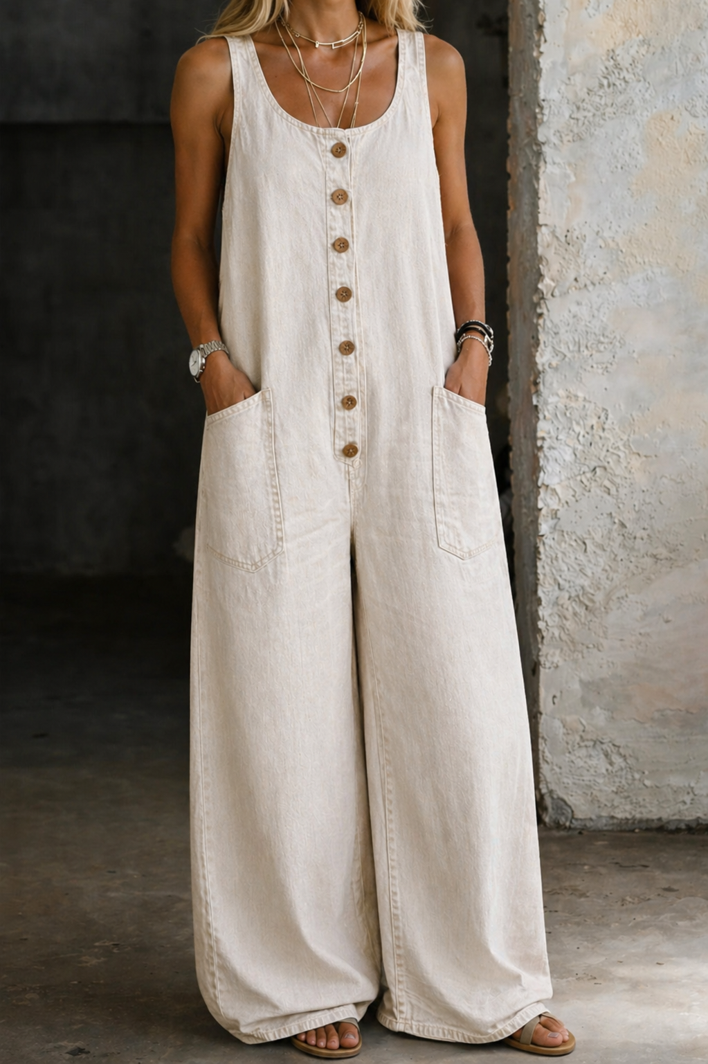 Genevieve - Retro Washed Cotton Denim Overalls — view 11