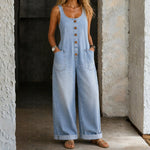 Genevieve - Retro Washed Cotton Denim Overalls — view 14