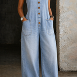 Genevieve - Retro Washed Cotton Denim Overalls — view 15