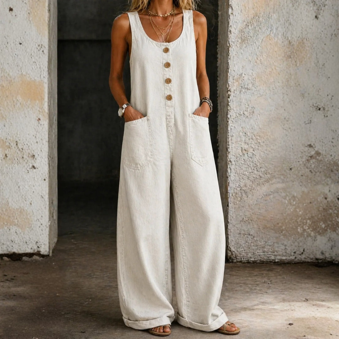 Genevieve - Retro Washed Cotton Denim Overalls — view 16