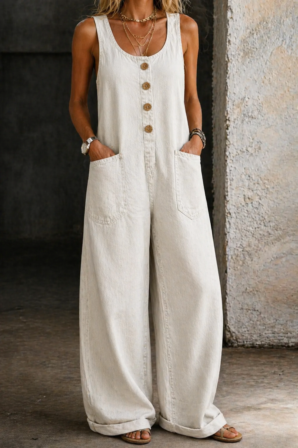 Genevieve - Retro Washed Cotton Denim Overalls — view 17