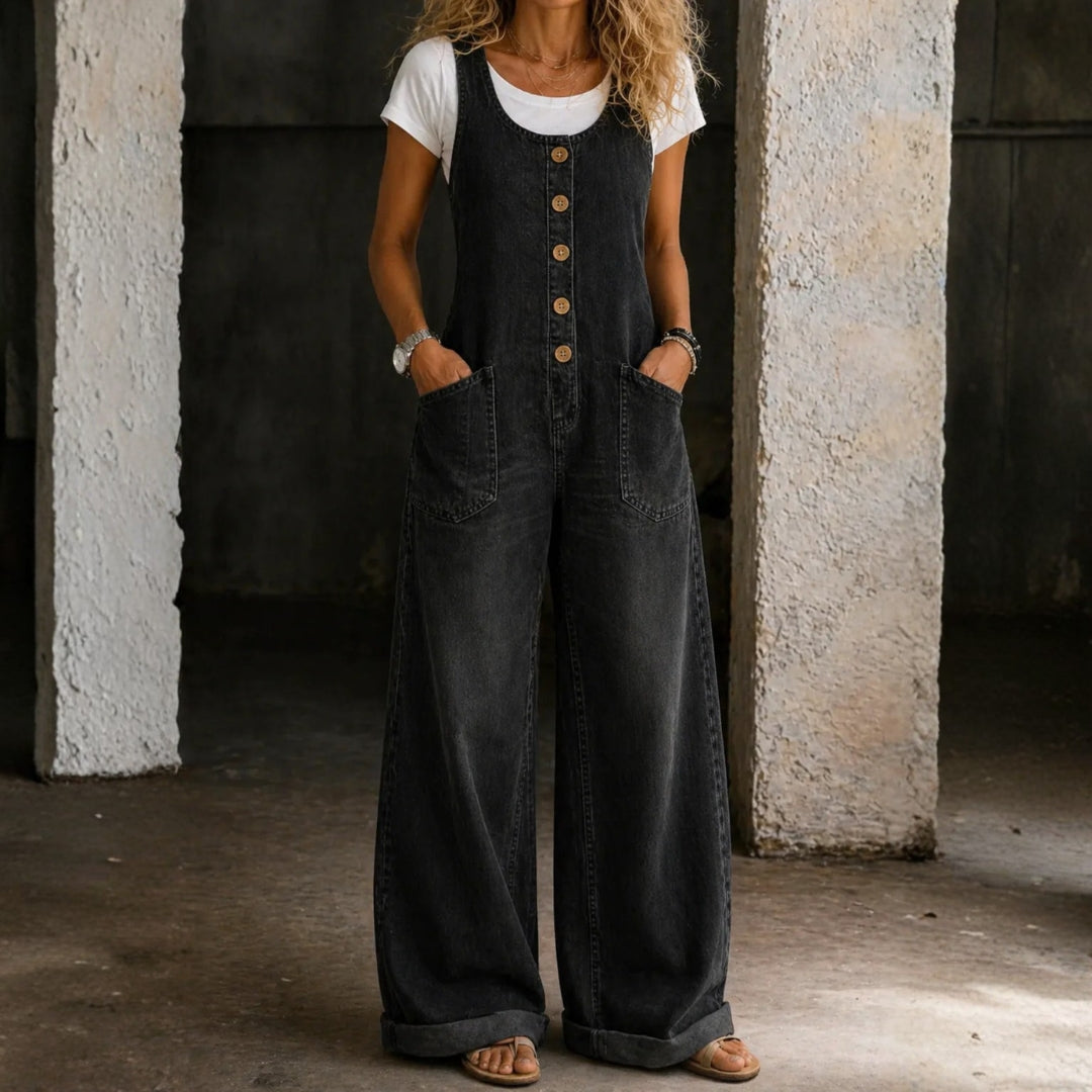 Genevieve - Retro Washed Cotton Denim Overalls — view 18