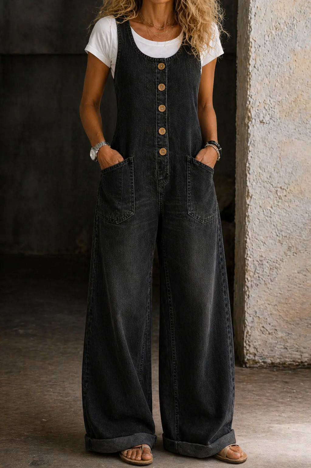 Genevieve - Retro Washed Cotton Denim Overalls — view 19