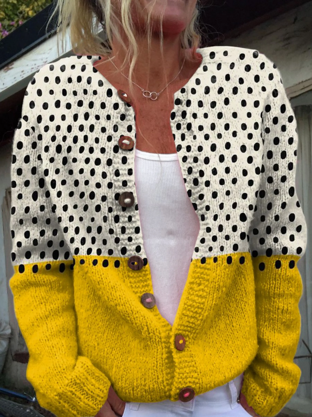 Georgia - Retro Knit Cardigan Sweater — view 1