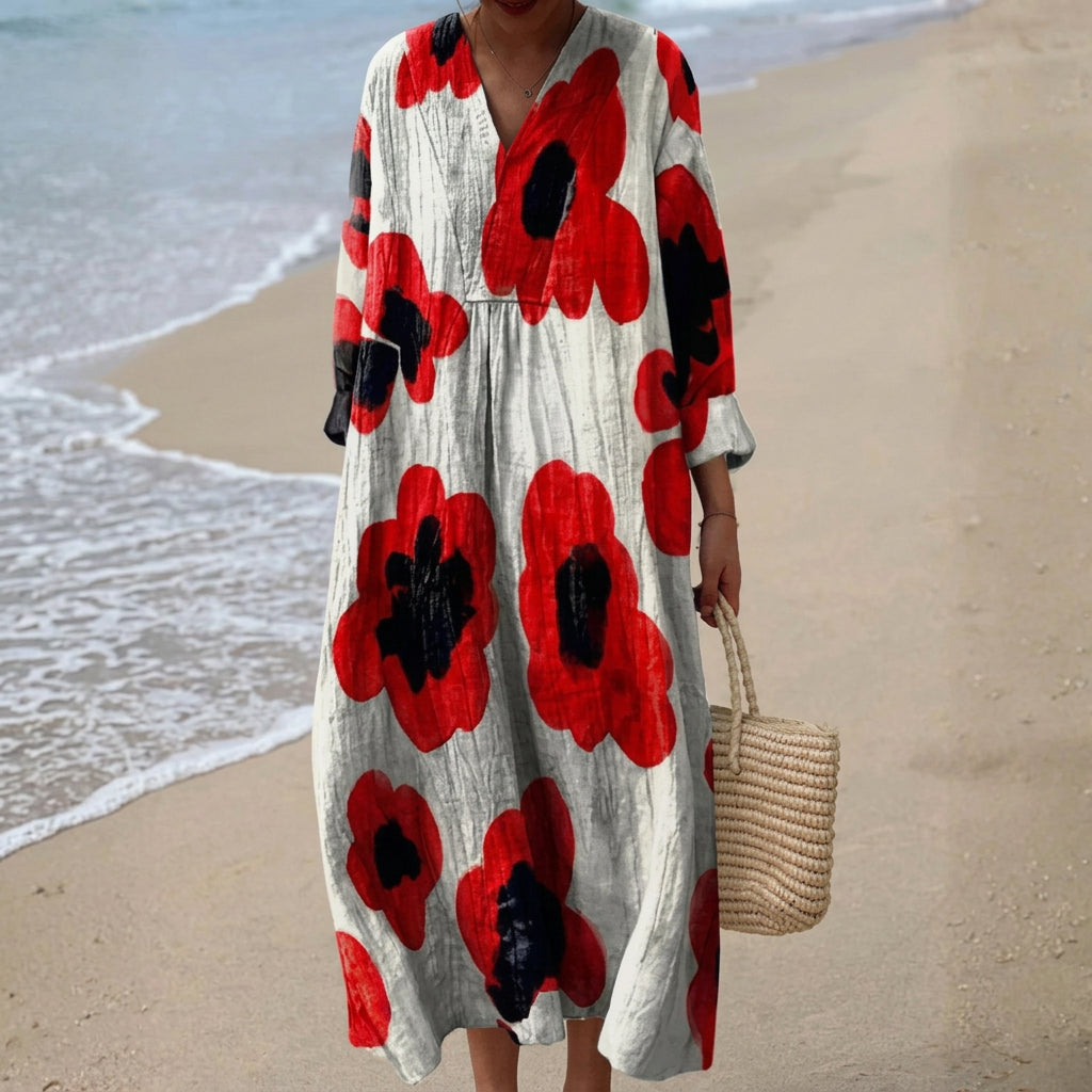 Georgia - floral maxi dress in red — view 1