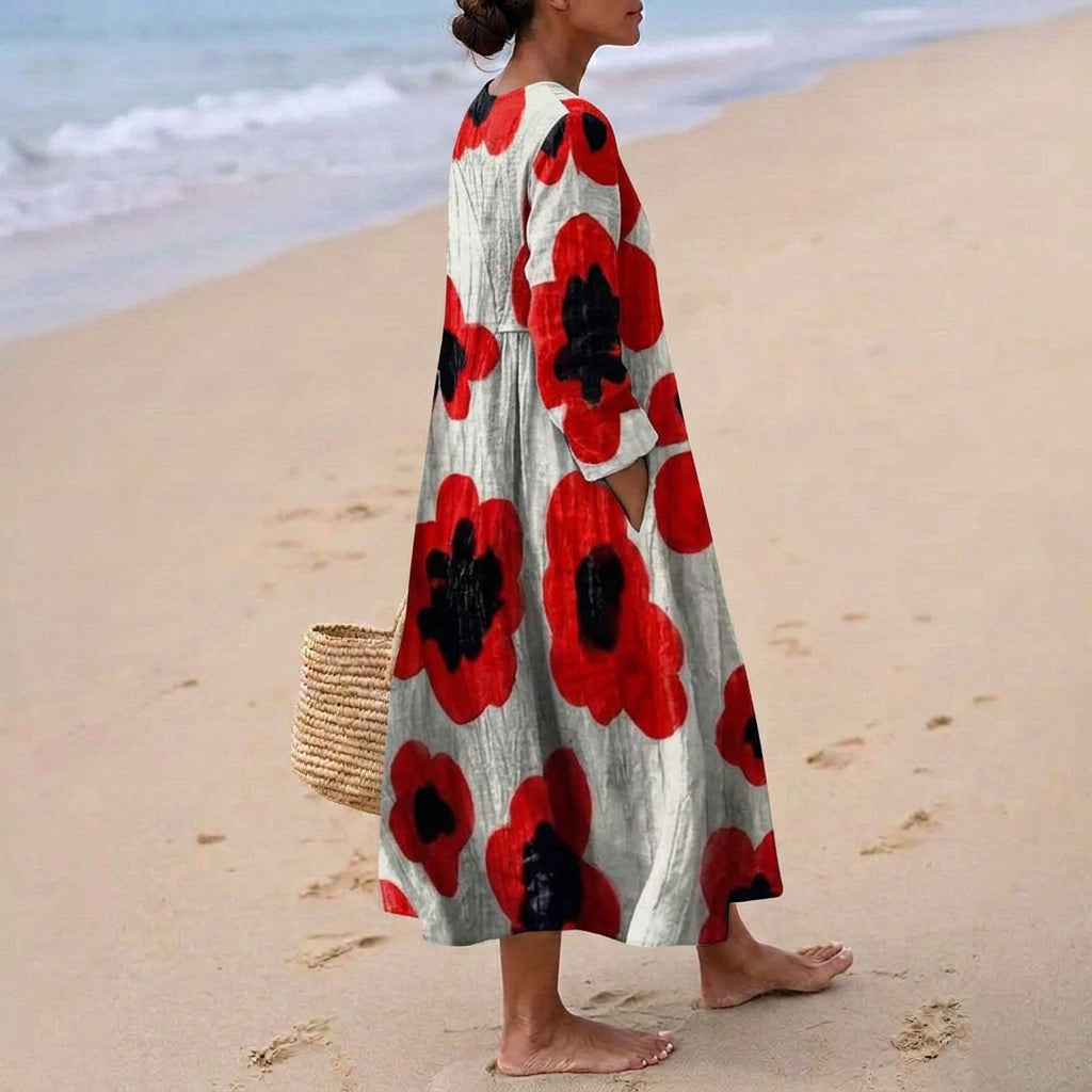 Georgia - floral maxi dress in red — view 2