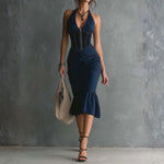 Gloria - elegant midi dress with zipped neckline — view 1