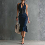 Gloria - elegant midi dress with zipped neckline — view 1