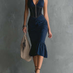 Gloria - elegant midi dress with zipped neckline — view 2