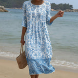 Gloria - maxi dress with round neck and pattern — view 1