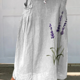 Elastic waist canvas skirt with watercolor lavender pattern — view 2