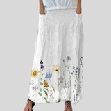 Elastic waist canvas skirt with a spring meadow pattern — view 1