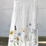 Elastic waist canvas skirt with a spring meadow pattern — view 2