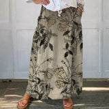 Elasticated waist canvas skirt with pockets, retro flower pattern — view 1