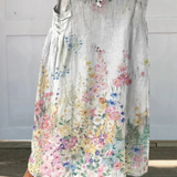 Elasticated waist canvas skirt with pockets, retro flower pattern — view 2
