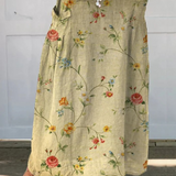 Elasticated waist canvas skirt with pockets, retro flower pattern — view 3
