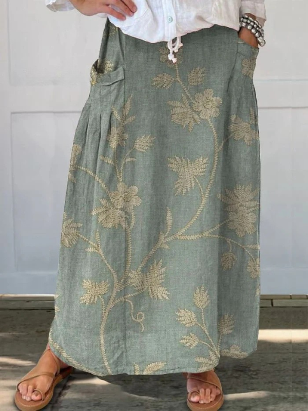 Elasticated waist canvas skirt with pockets, retro flower pattern — view 4