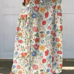 Elasticated waist linen skirt with pockets, flower pattern — view 2