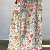 Elasticated waist linen skirt with pockets, flower pattern — view 2