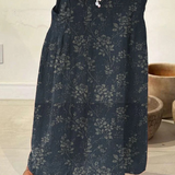 Elasticated waist linen skirt with pockets, flower pattern — view 4