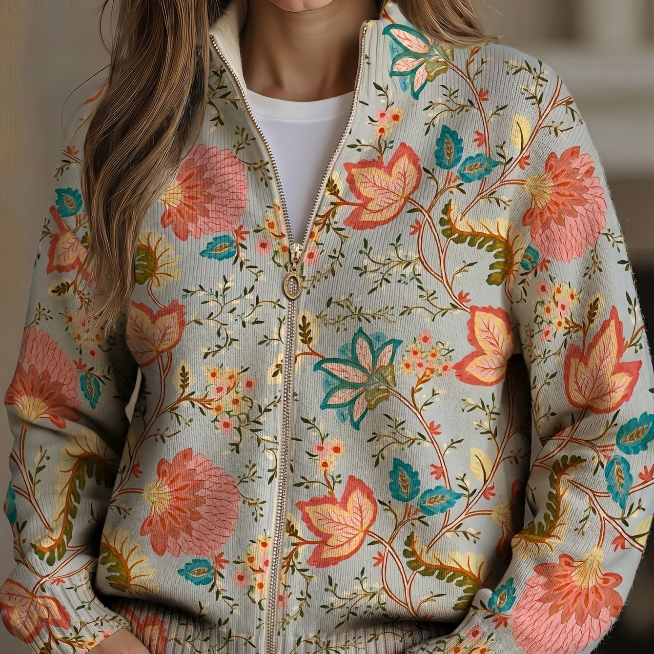Hailey - Cardigan with a retro flower garden print — view 1
