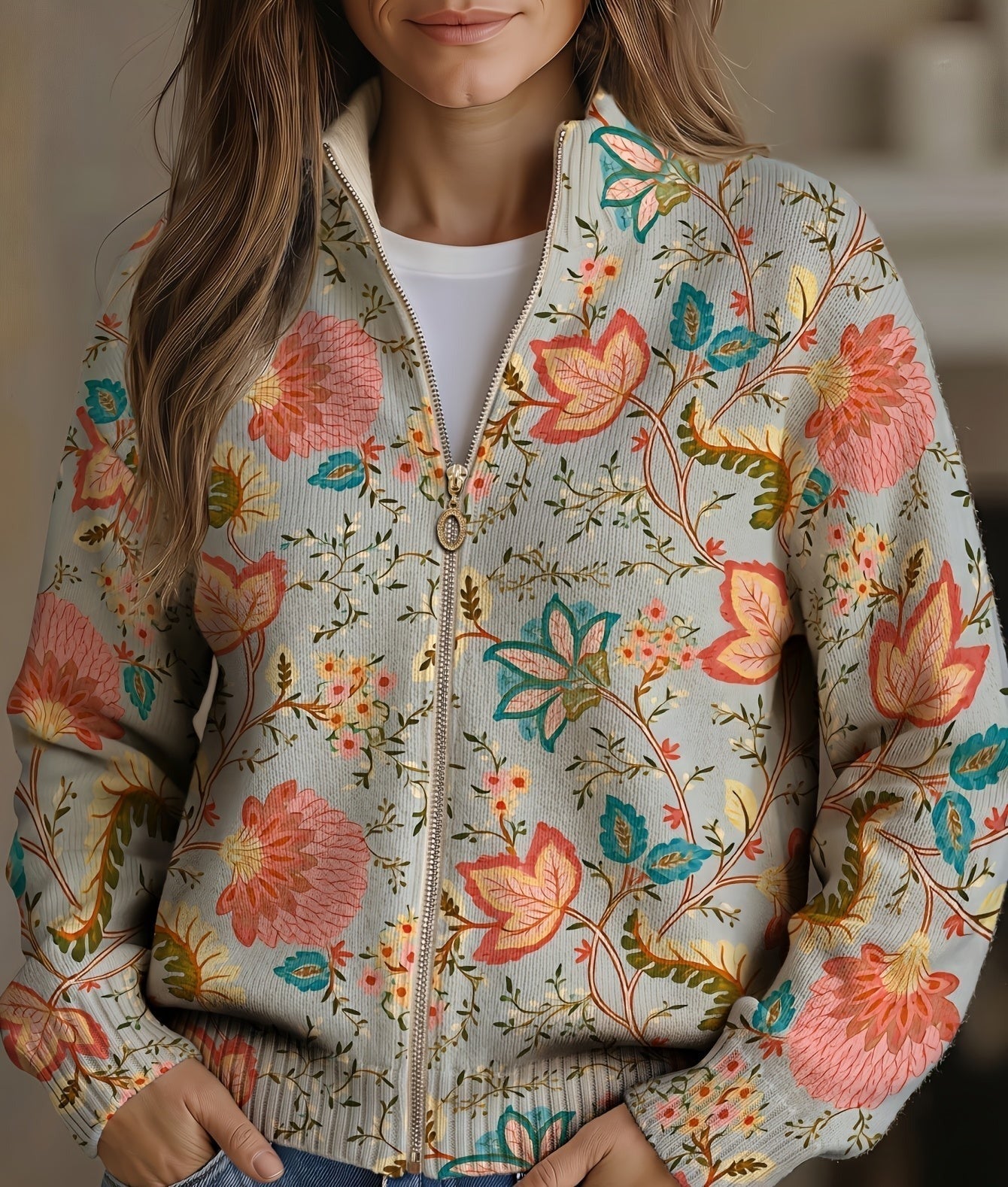 Hailey - Cardigan with a retro flower garden print — view 1
