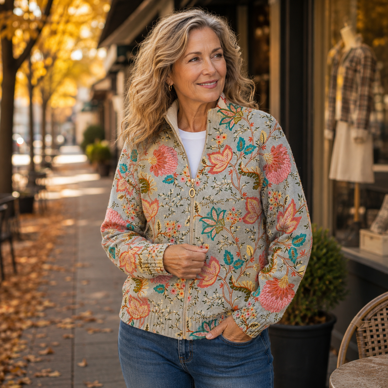Hailey - Cardigan with a retro flower garden print — view 2