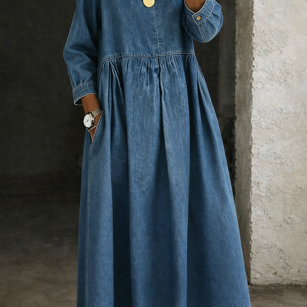 Hallie - Denim dress with peter pan collar — view 2