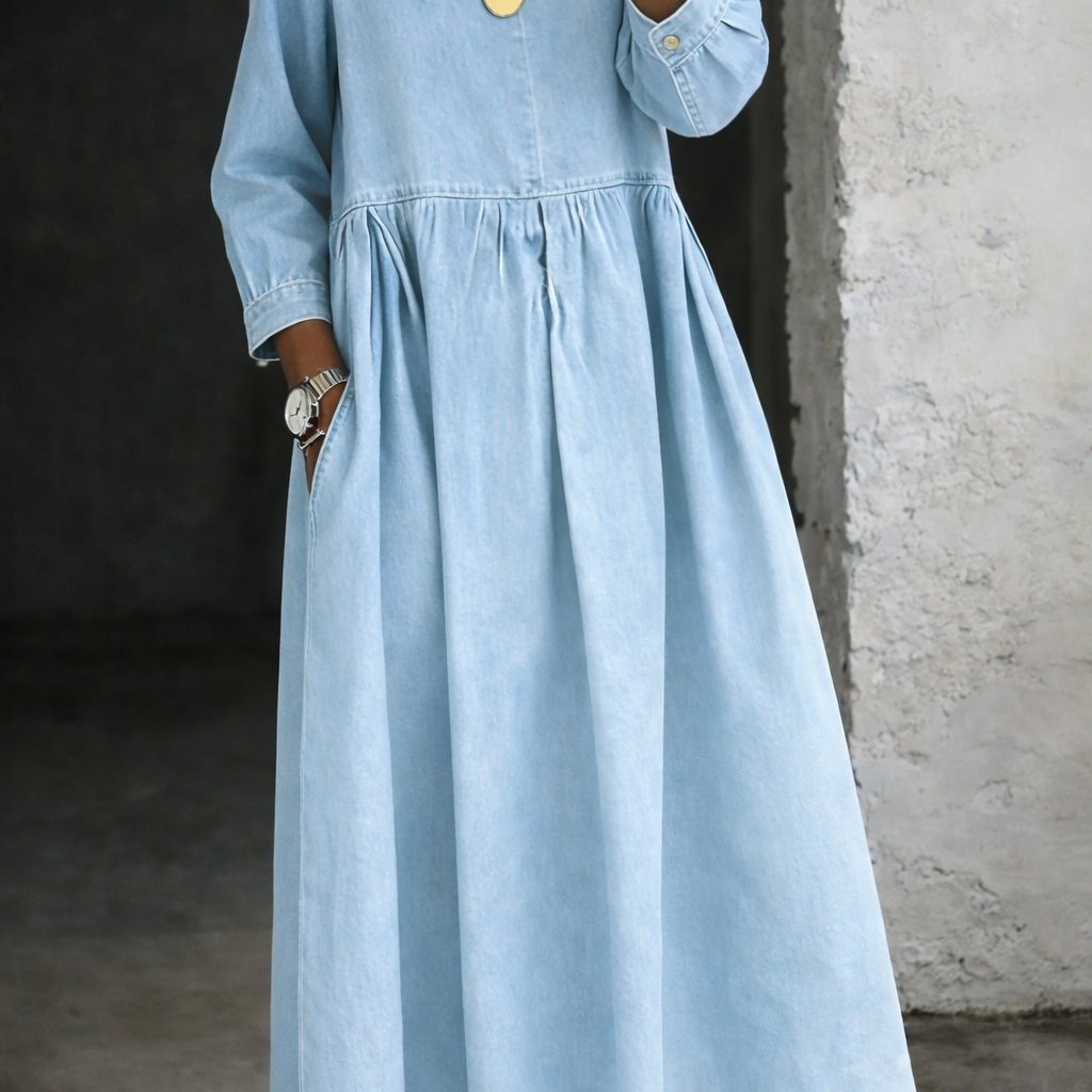 Hallie - Denim dress with peter pan collar — view 7