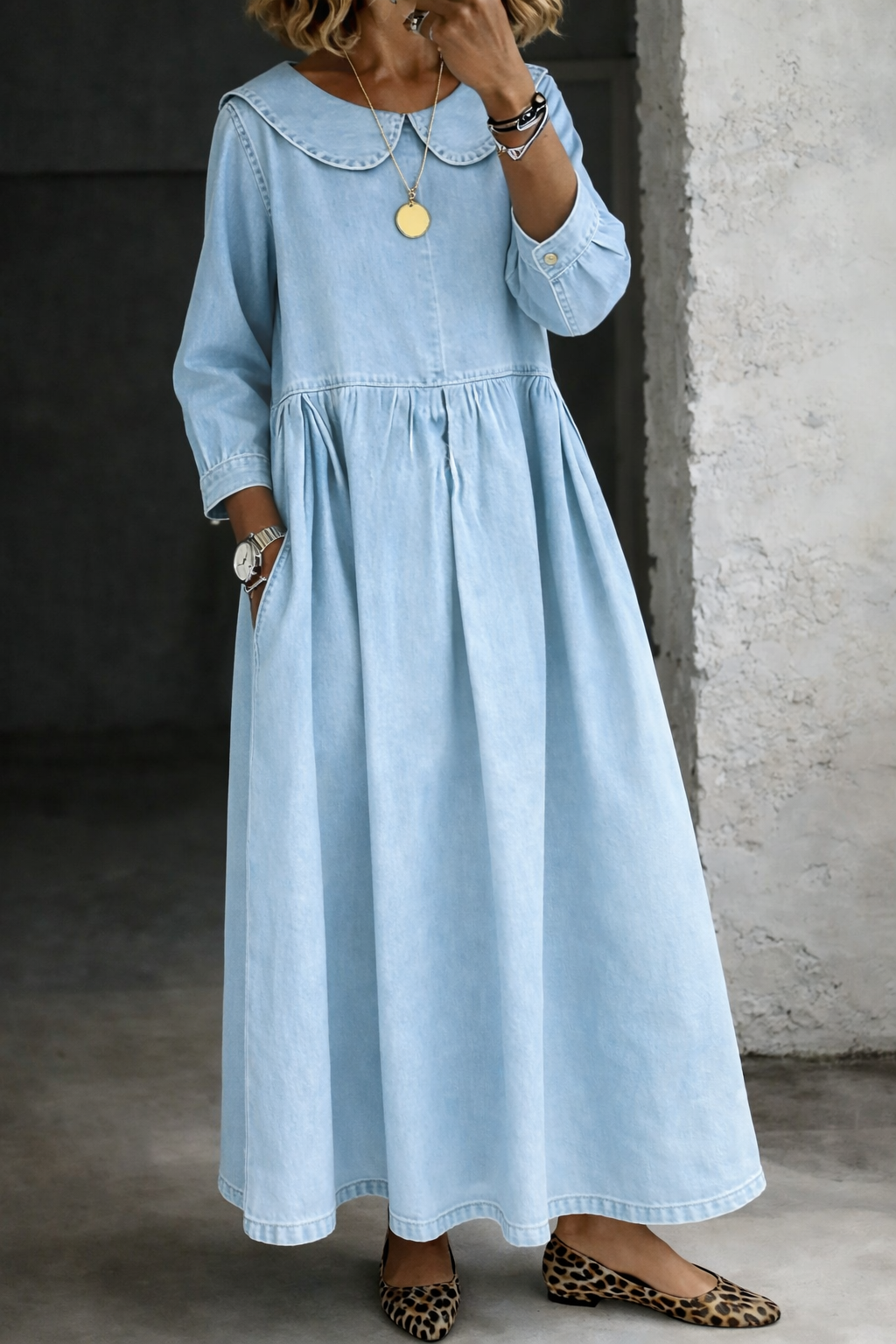 Hallie - Denim dress with peter pan collar — view 7